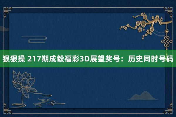 狠狠操 217期成毅福彩3D展望奖号：历史同时号码