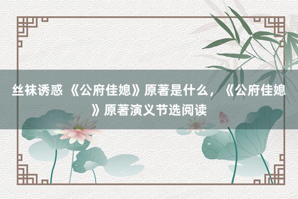 丝袜诱惑 《公府佳媳》原著是什么，《公府佳媳》原著演义节选阅读